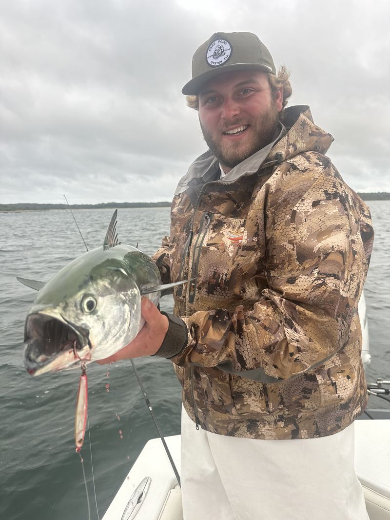 Angler with a false albacore on a Cape Cod charter