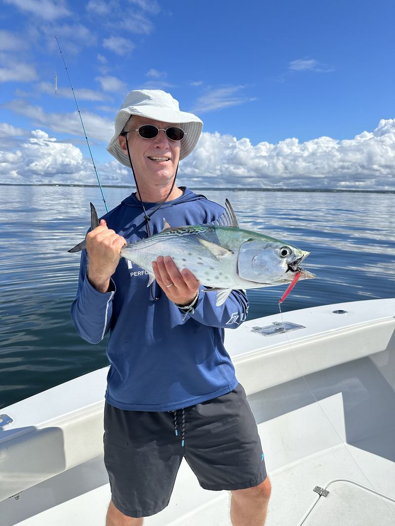 Angler with a false albacore on a Cape Cod charter