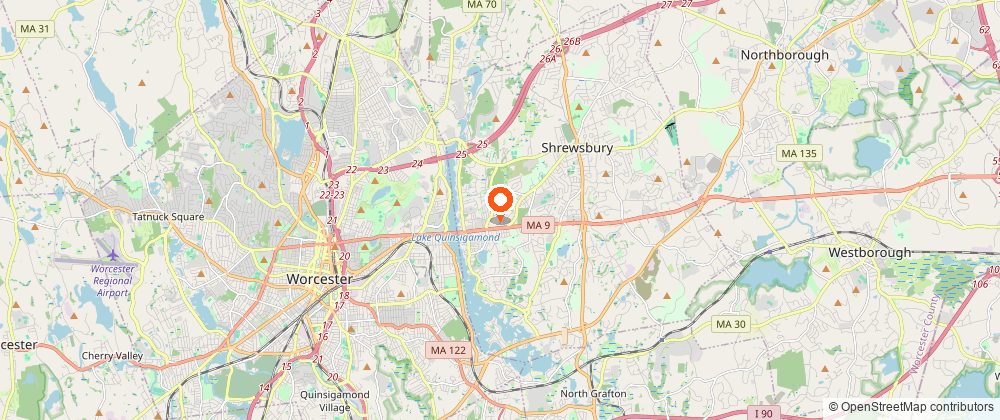 Map showing the location of Lake Quinsigamond