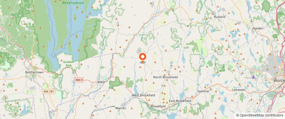 Map showing the location of the Ware River