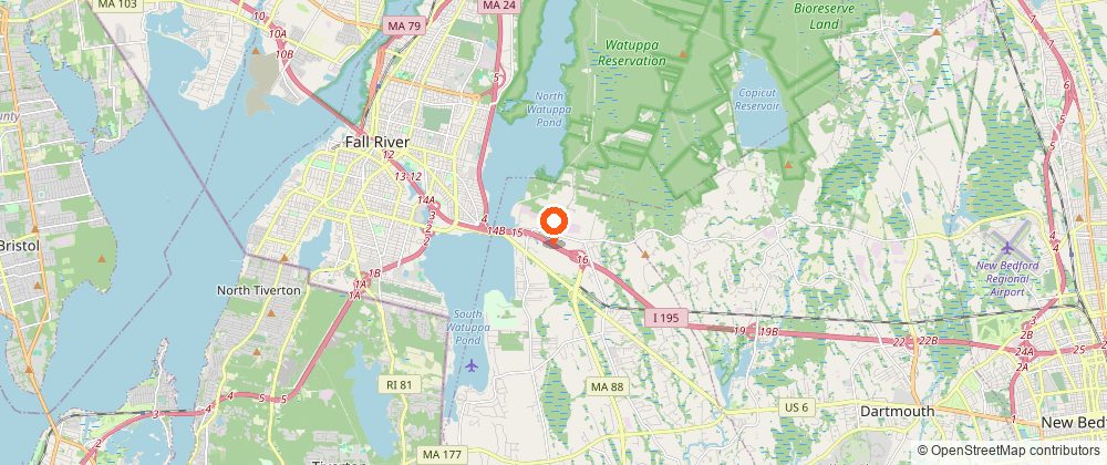 Map showing the location of the Watuppa Ponds
