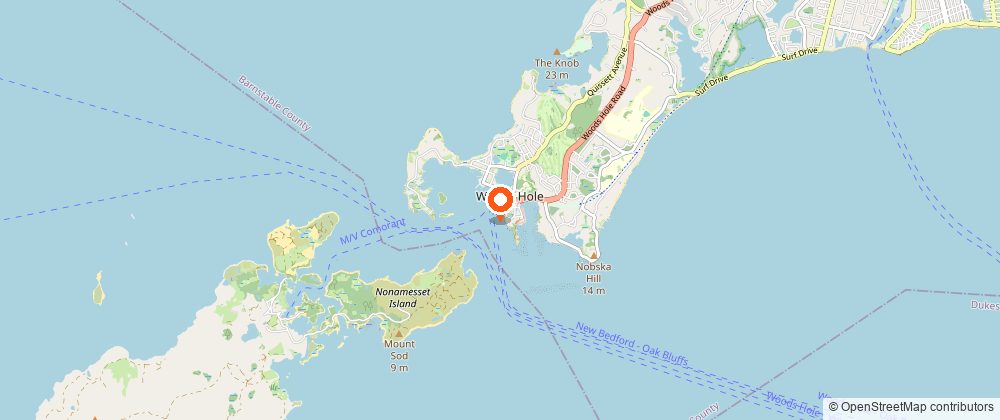 Map showing the location of Woods Hole